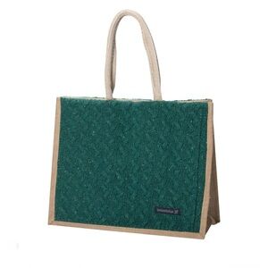 EUC- Ireland Eye Wool Cashmere Cable Knit Tote Bag w/Jute Sides